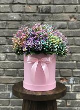 Цветочная композиция из Гипсофила и Розы в шляпной коробке в Галюгаевской