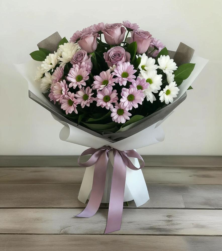 Букет цветов из: Хризантемы и Розы в Галюгаевской