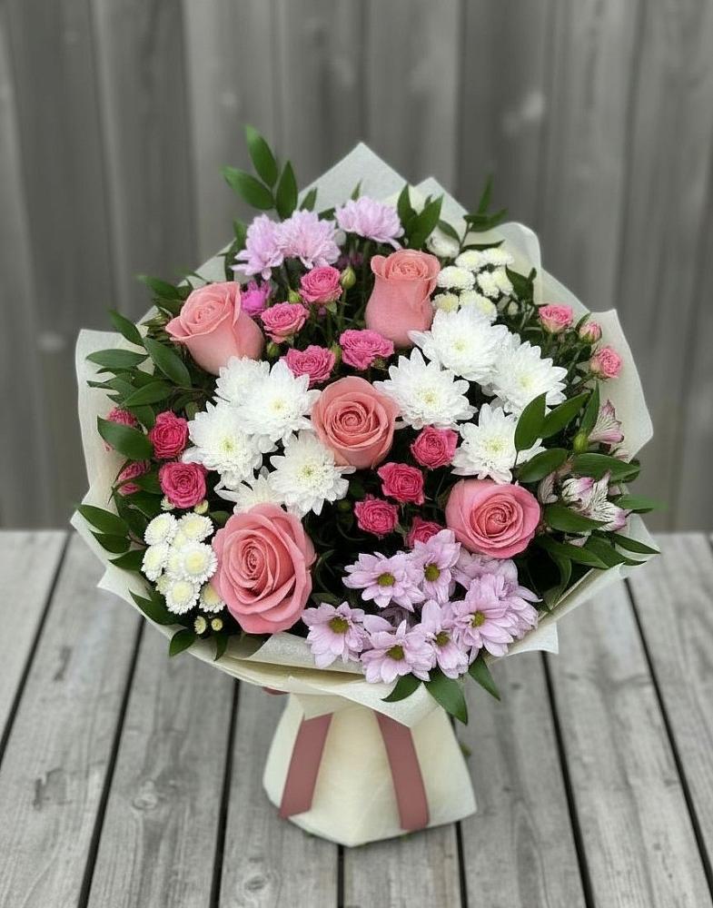Букет цветов из: Альстромерии, Гвоздики, Розы и Хризантемы в Галюгаевской