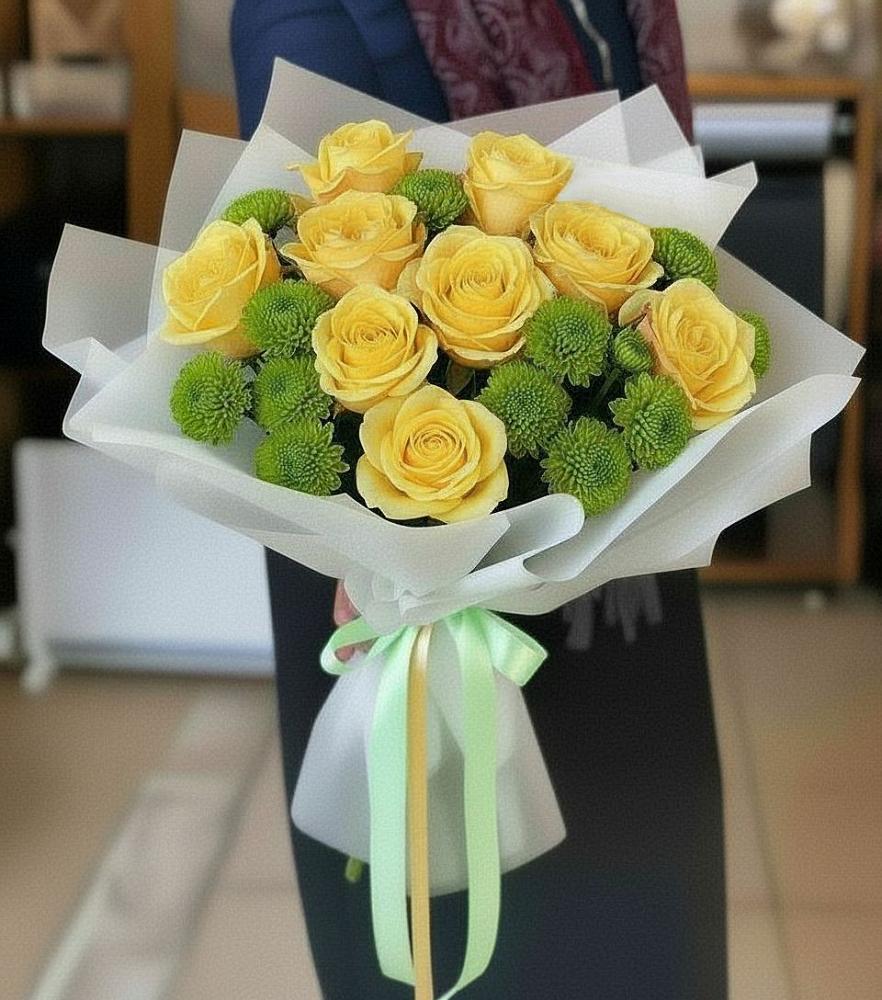 Букет цветов из: Хризантемы и Розы в Галюгаевской