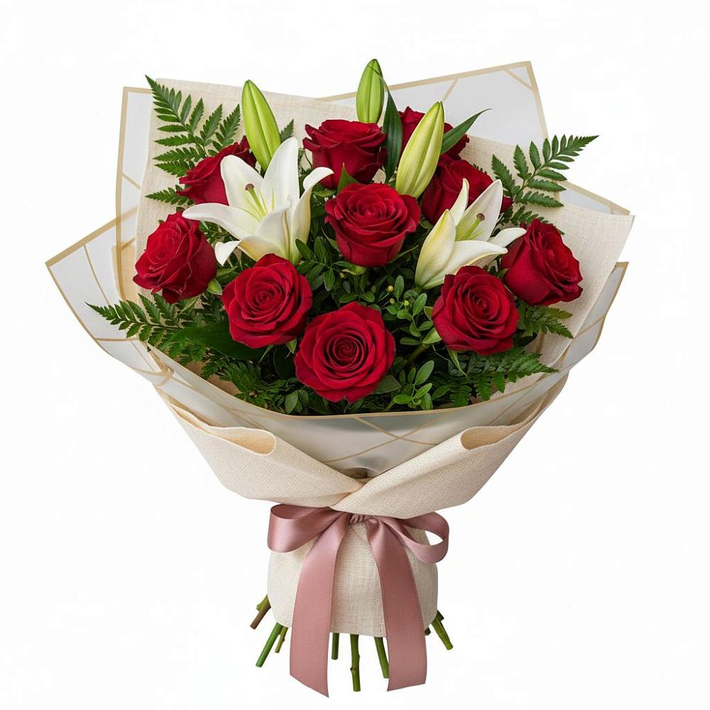 Букет цветов из: Лилии и Розы в Галюгаевской