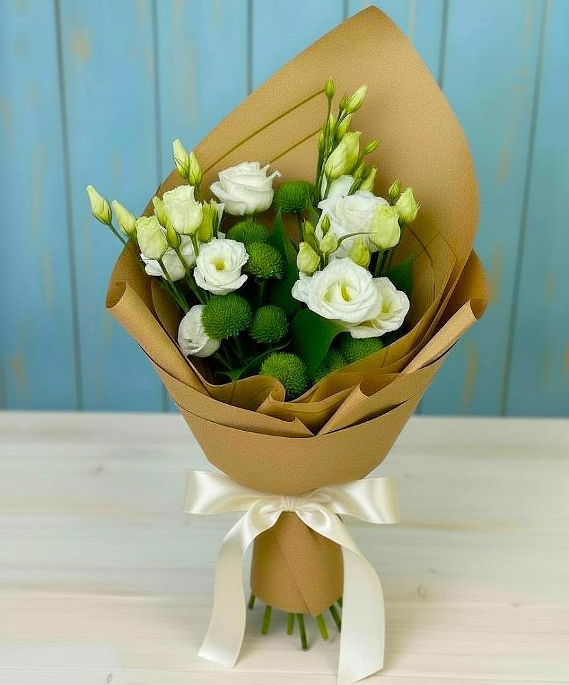 Букет цветов из: Хризантемы и Лизиантусы в Галюгаевской