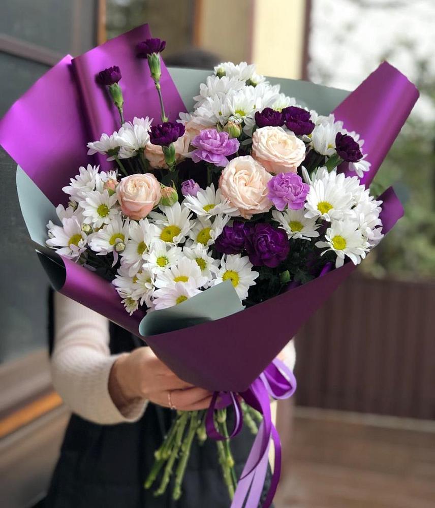 Букет цветов из: Хризантемы, Гвоздики и Розы в Галюгаевской