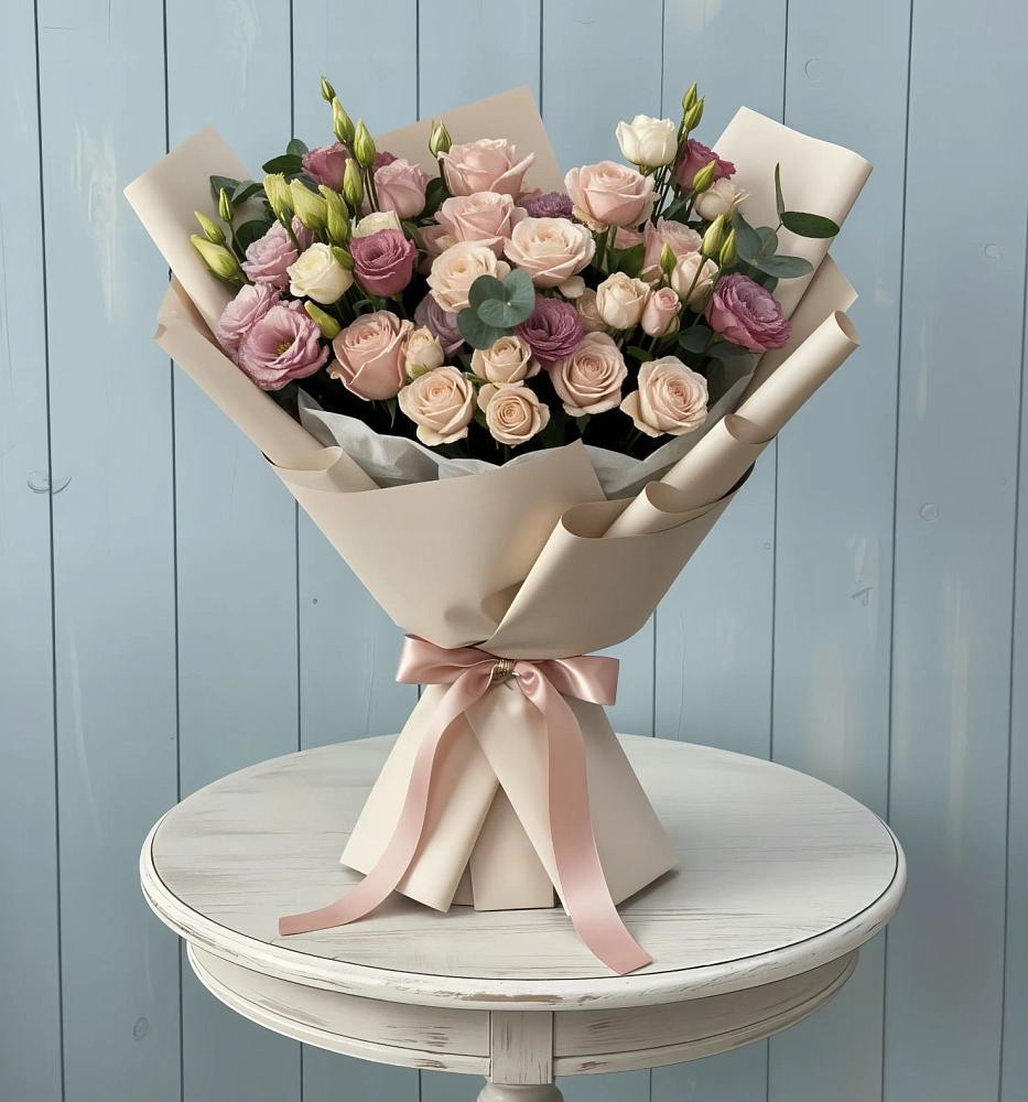 Букет цветов из: Розы и Лизиантусы в Галюгаевской