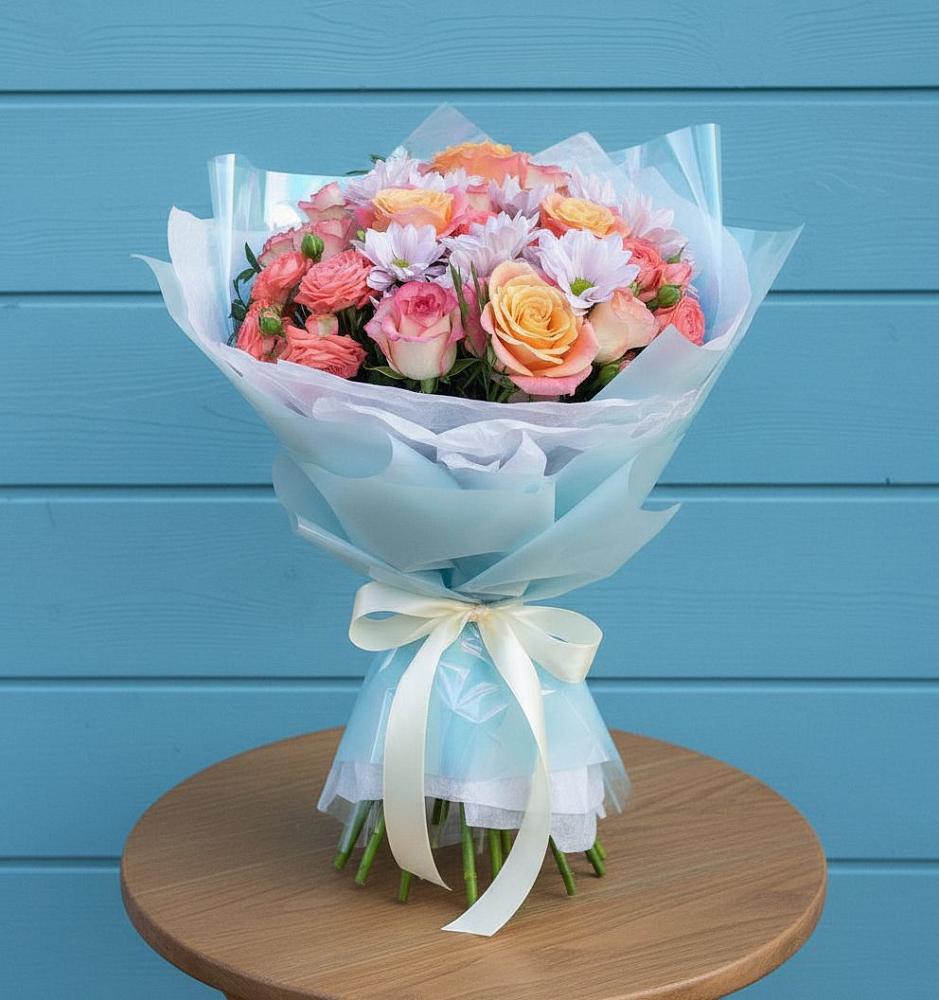 Букет цветов из: Хризантемы и Розы в Галюгаевской