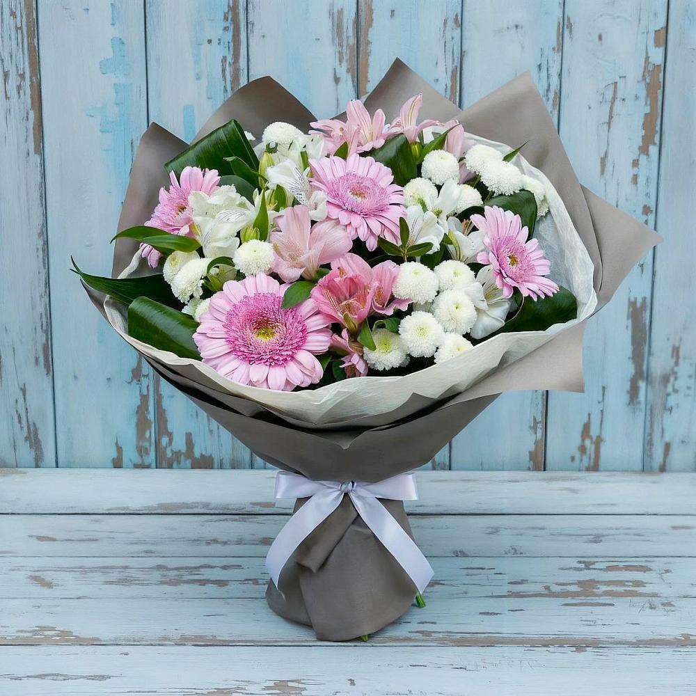 Букет цветов из: Герберы, Альстромерии и Хризантемы в Галюгаевской