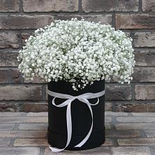 Цветочная композиция из Гипсофила в шляпной коробке в Галюгаевской